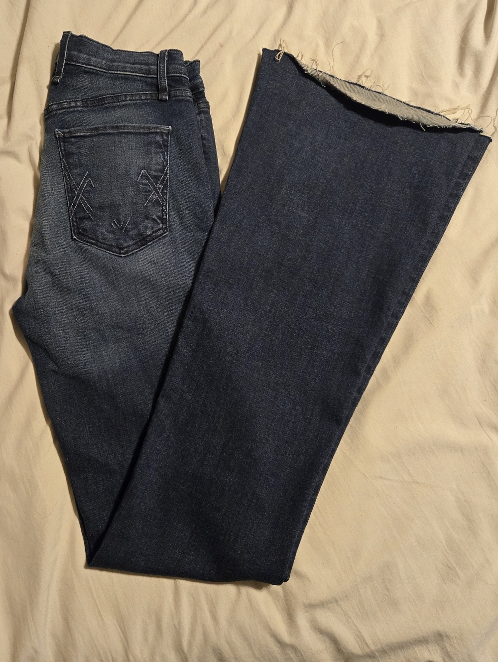 McGuire Denim Majestic Flare Jeans Size 26 Long Dark Wash High Rise Raw Hem